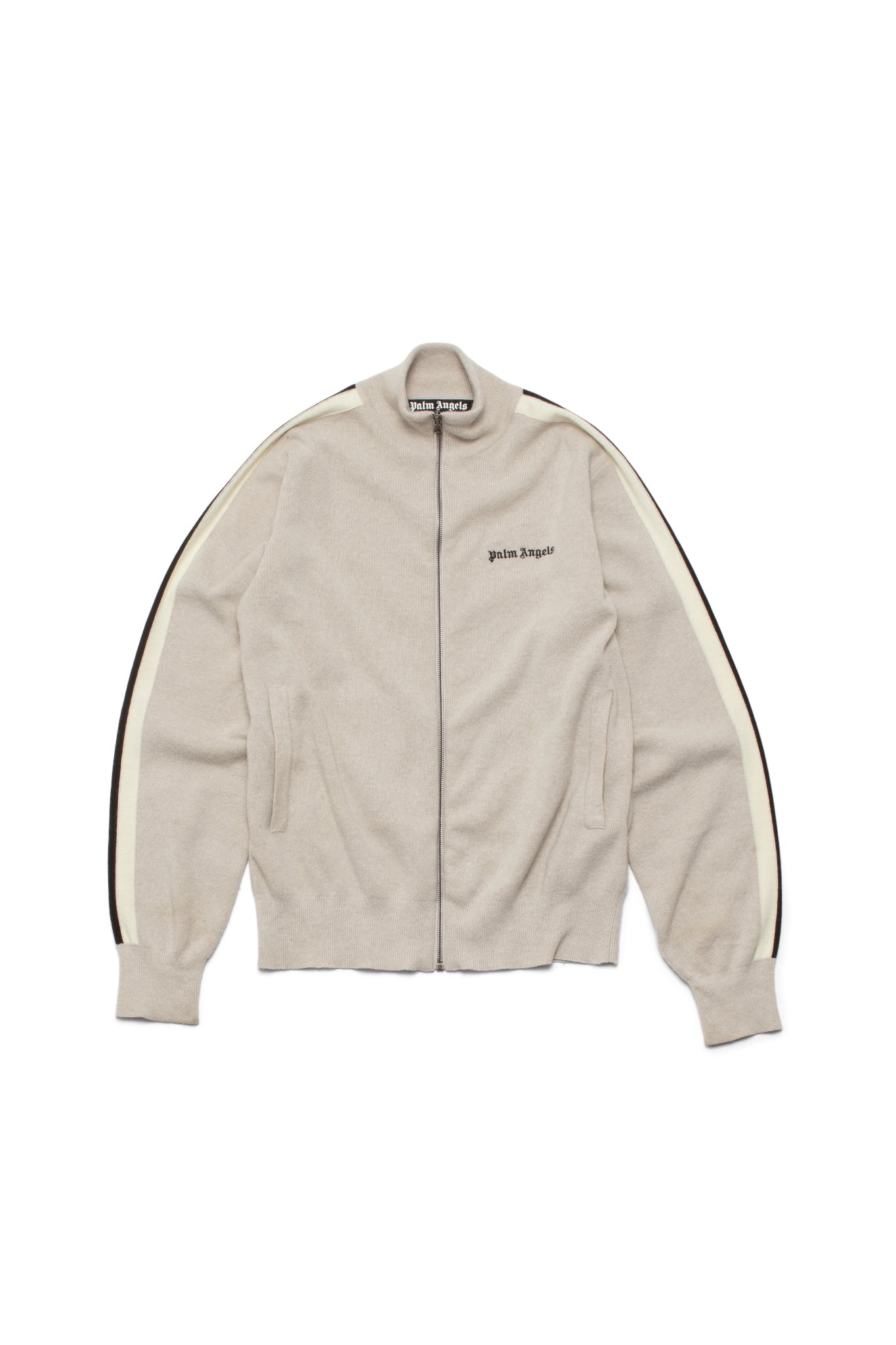 Palm Angels Fw24 Classic Logo Knit Track Jacket in Light Beige