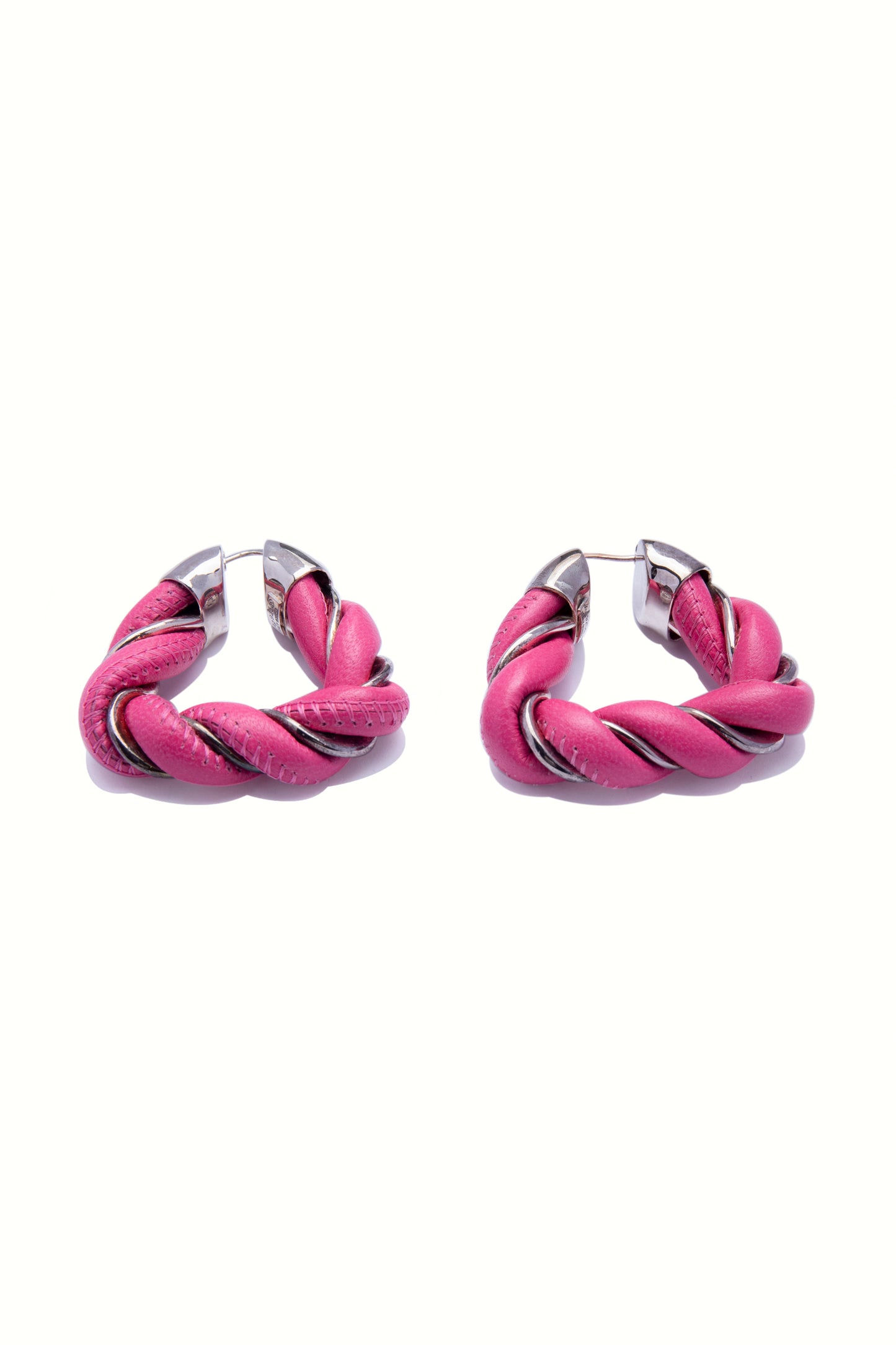 Bottega Veneta Leather Triangle Twist Hoop Earrings - Xia Office