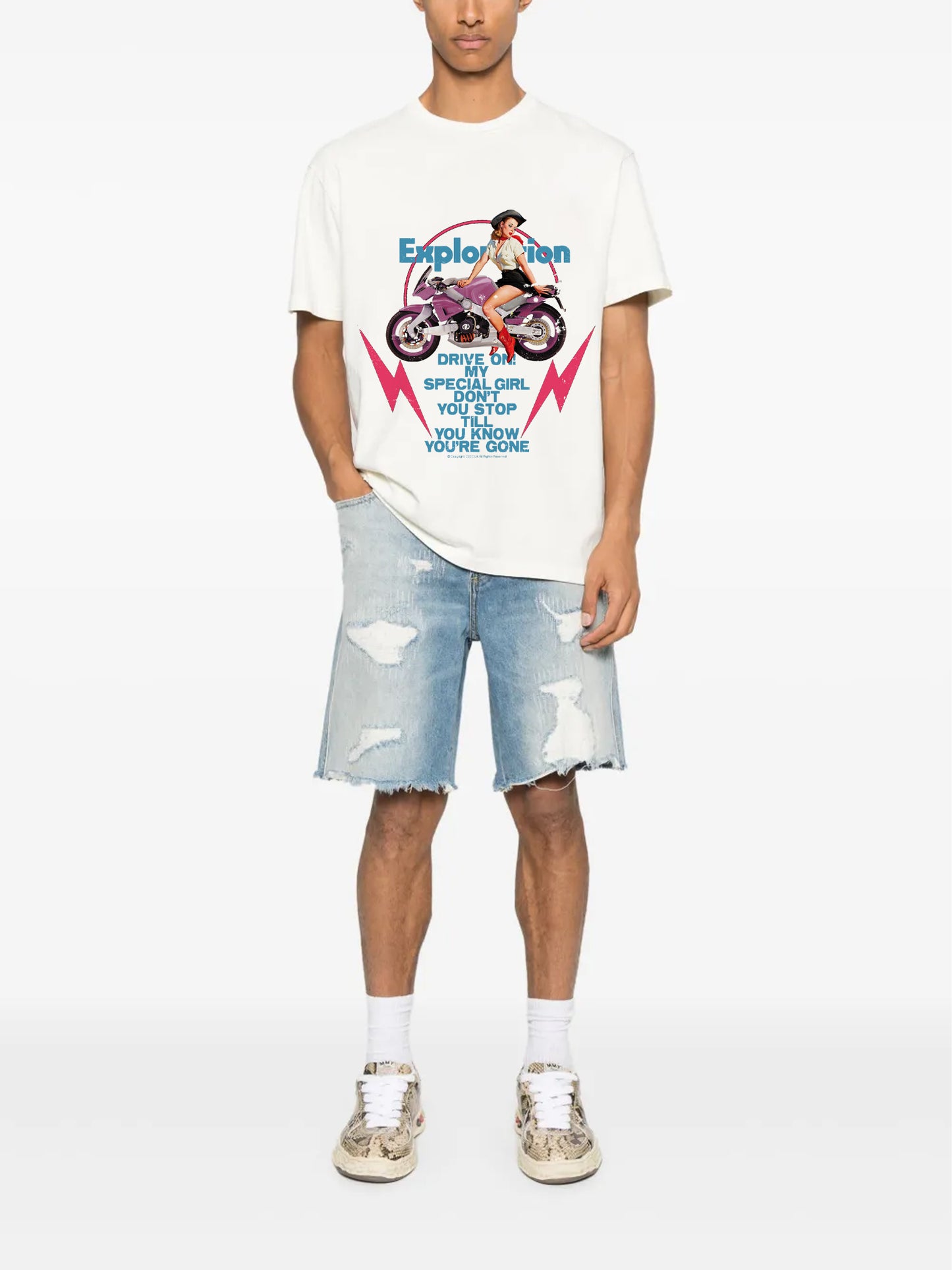 CEEC Motorcycle Girl T-shirt in White