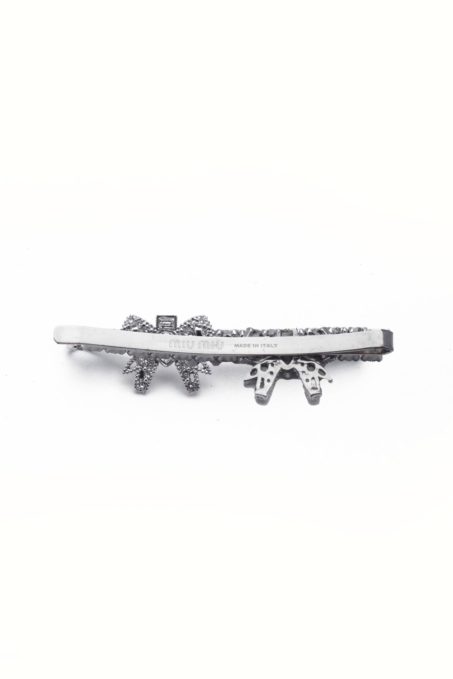 Miu Miu Silver Crystal Micro Bow Hair Clip - Xia Office