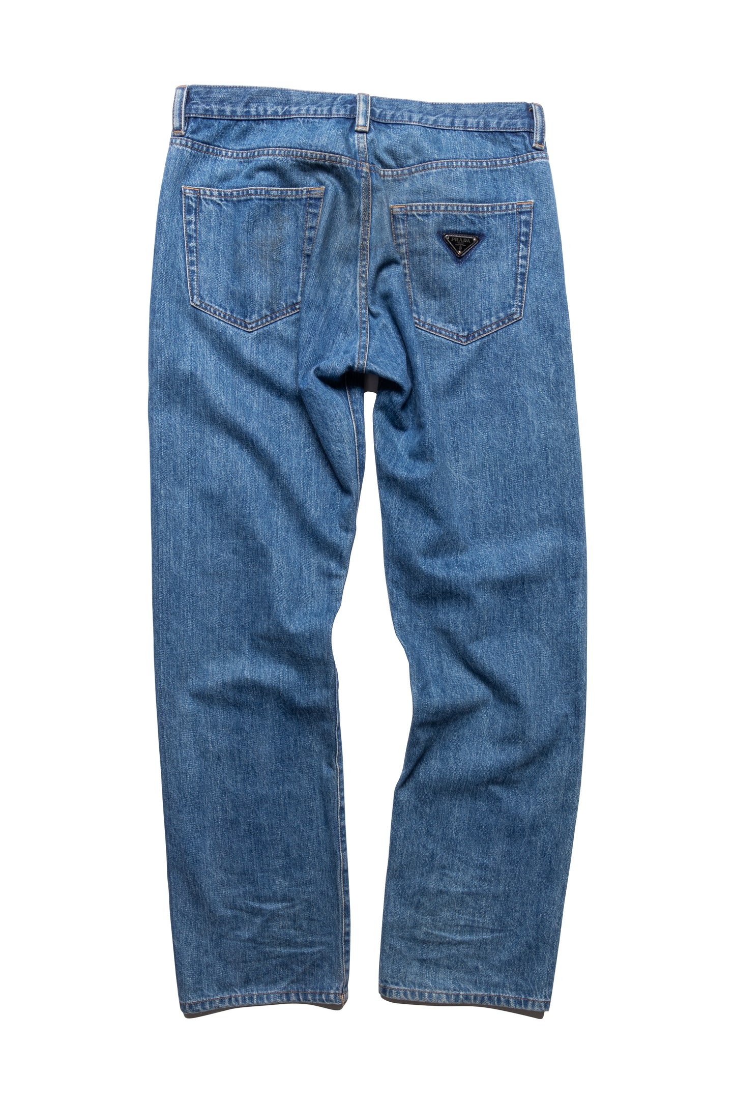 Prada Logo Straight Leg Blue Denim Jeans - Xia Office