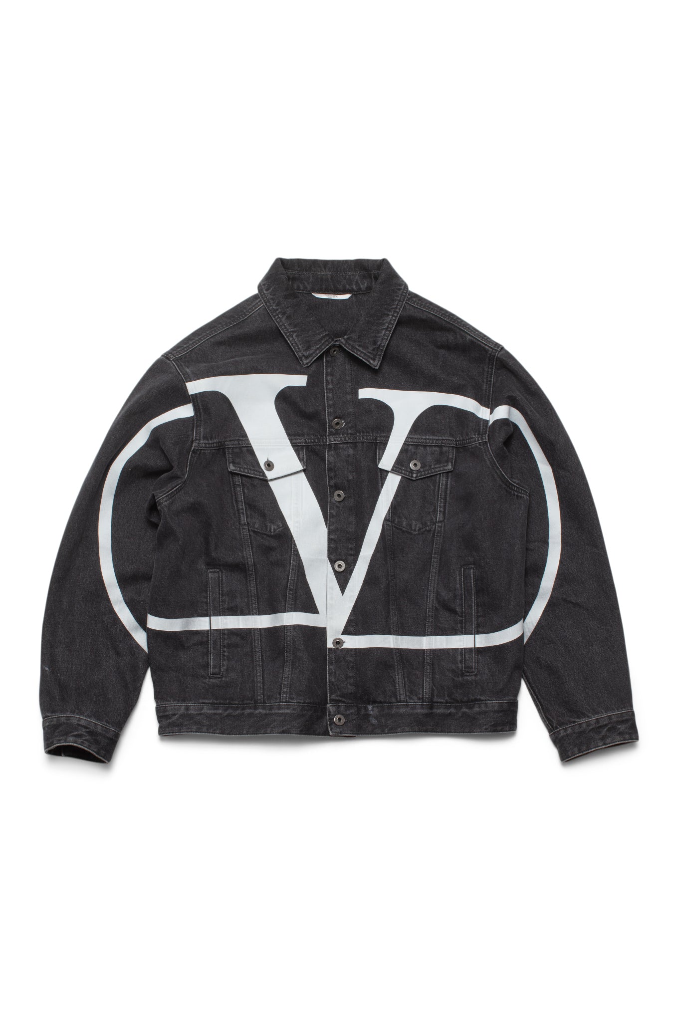 Valentino Oversized Logo-Print Denim Jacket Black
