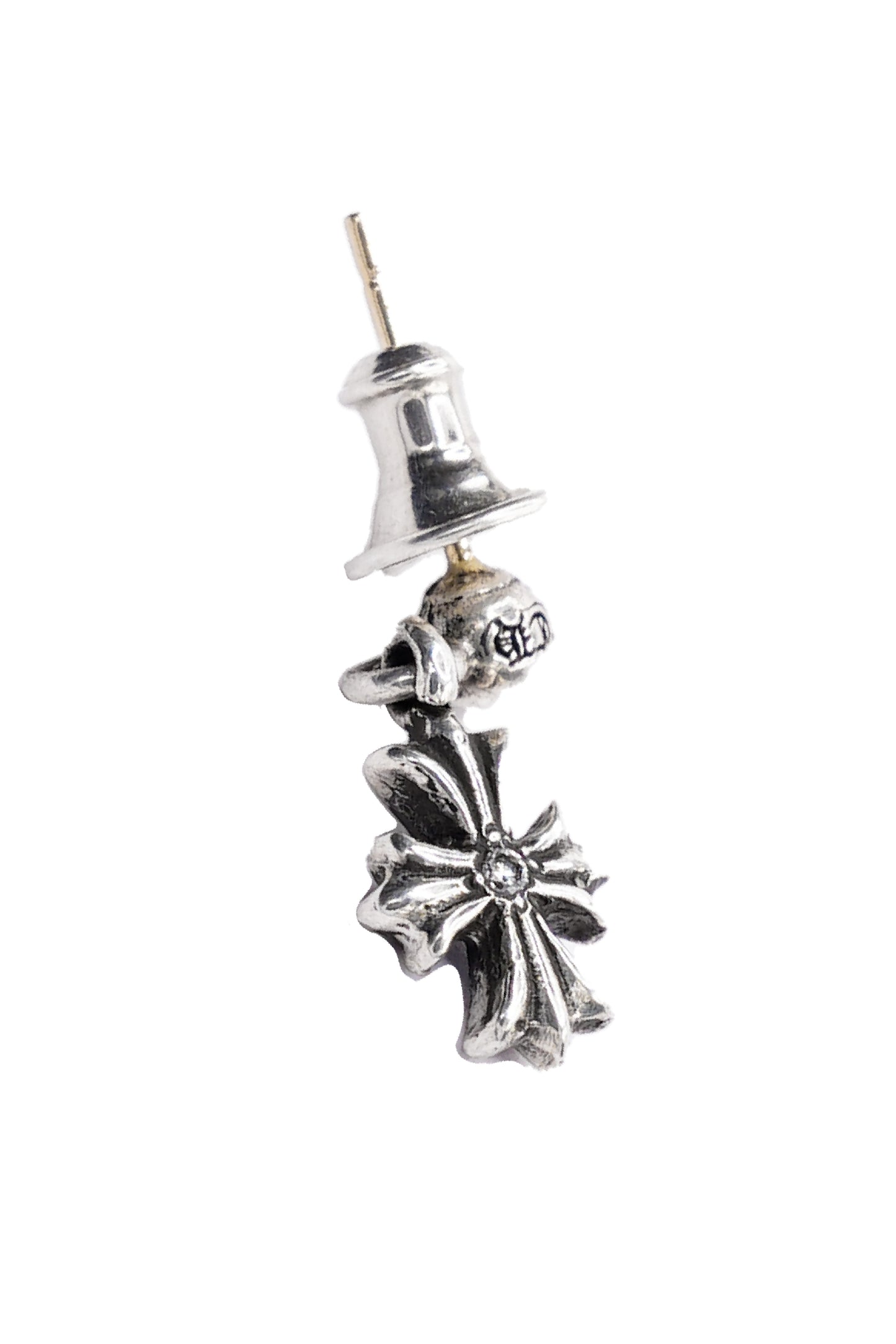 Chrome Hearts Tiny ECH Silver Drop Earring With Diamond