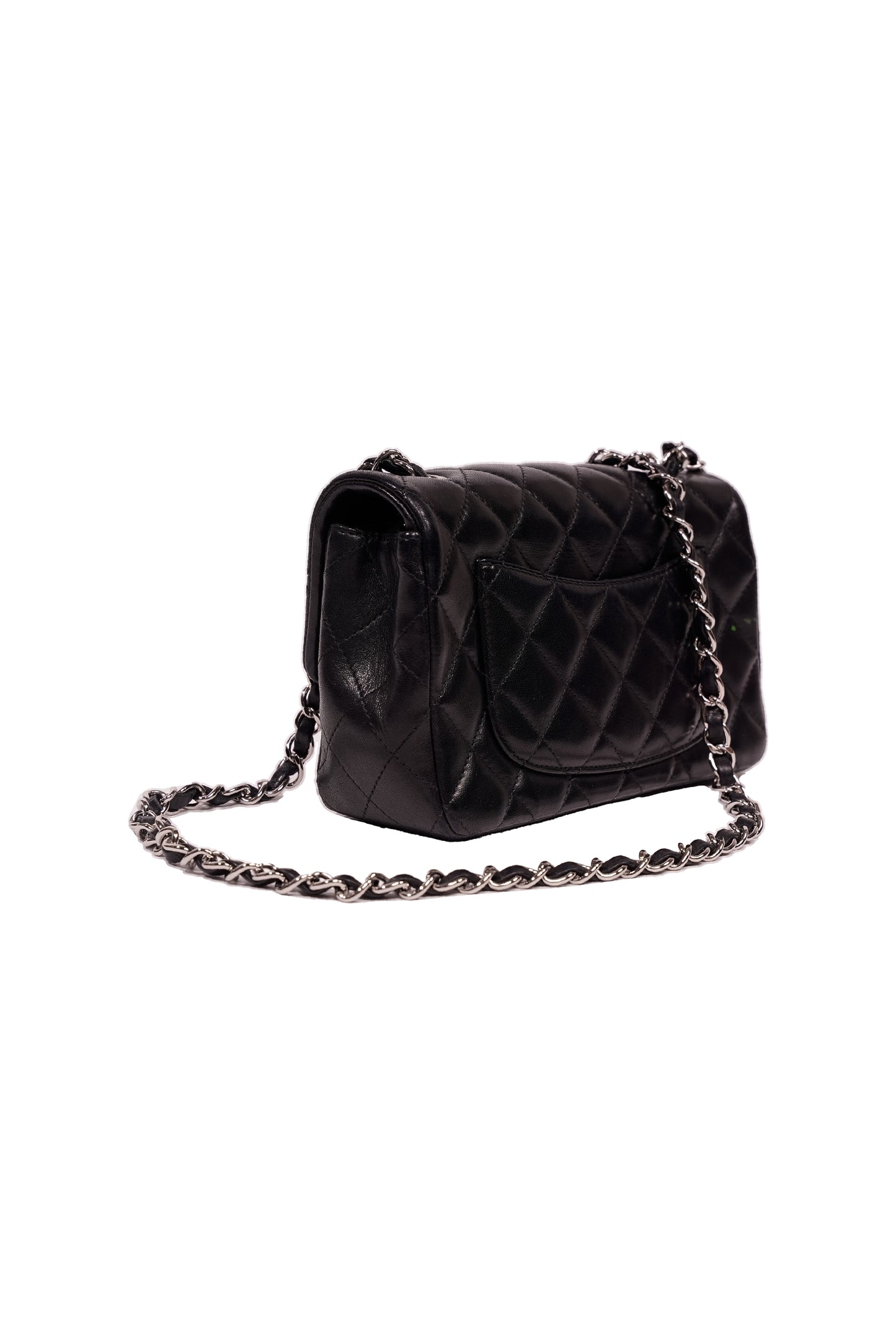 Chanel Lambskin Quilted Mini Rectangular Flap Bag Silver Hardware