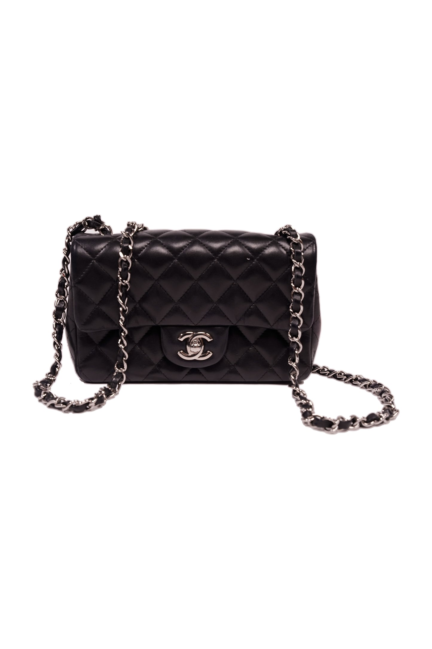 Chanel Lambskin Quilted Mini Rectangular Flap Bag Silver Hardware