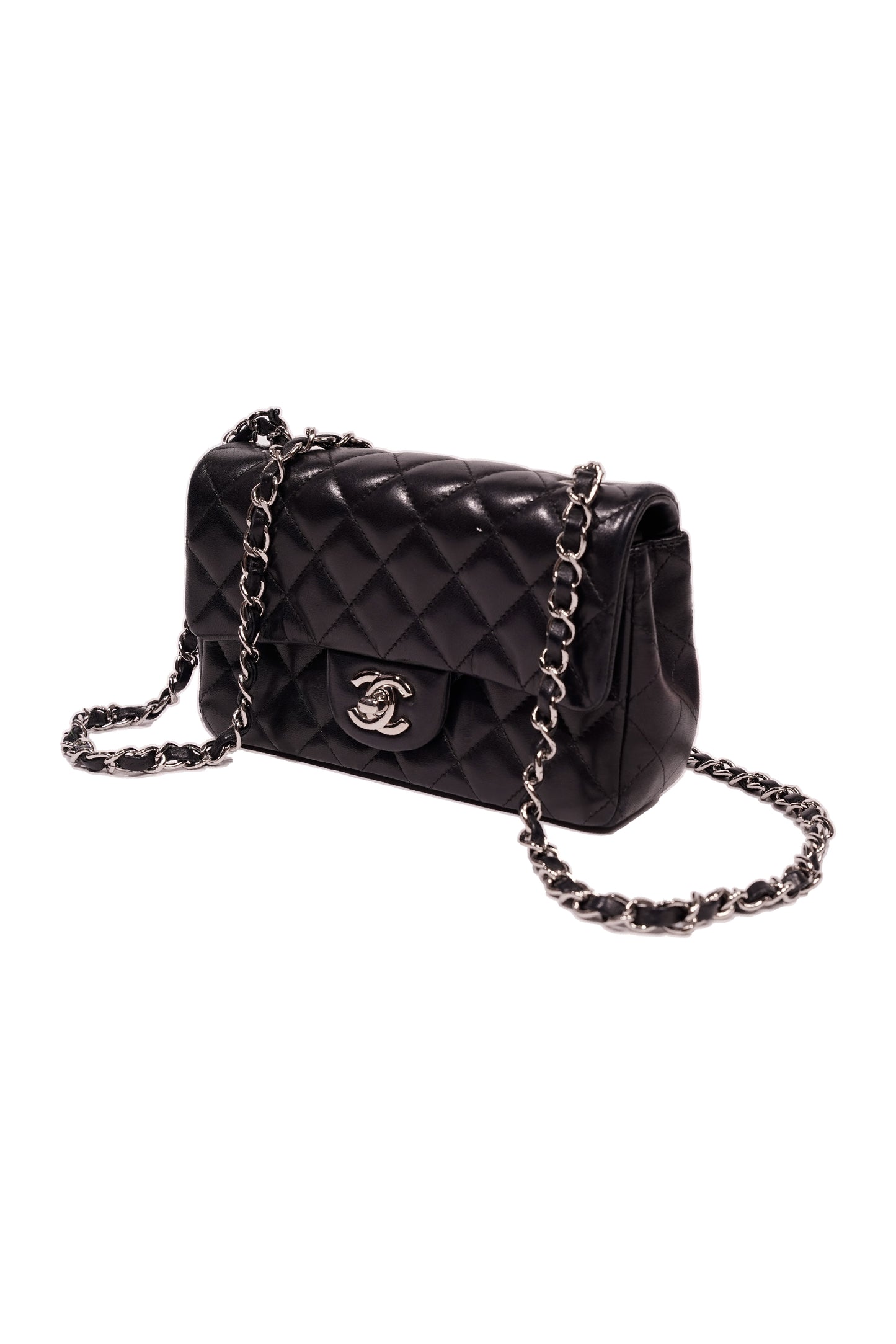 Chanel Lambskin Quilted Mini Rectangular Flap Bag Silver Hardware