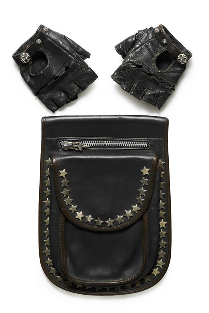 Chrome Hearts Vintage Motorcycle Saddlebag and Riding Gloves