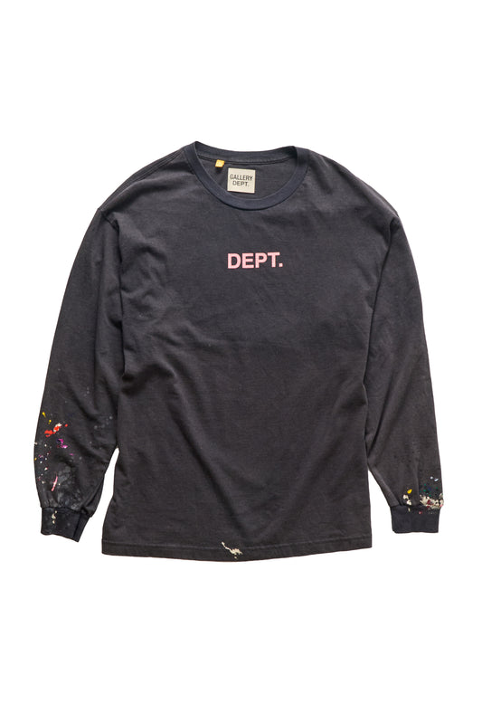Gallery Dept. Paint Splatter Center Logo Black Longsleeve T-Shirt