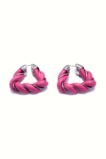 Bottega Veneta Leather Triangle Twist Hoop Earrings - Xia Office