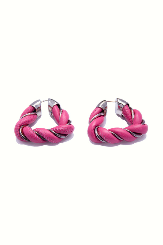 Bottega Veneta Leather Triangle Twist Hoop Earrings - Xia Office