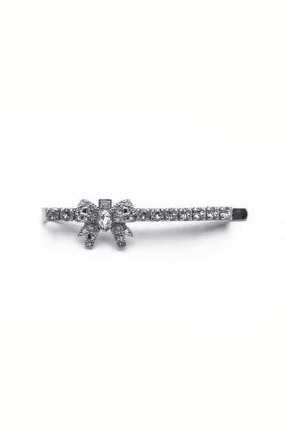 Miu Miu Silver Crystal Micro Bow Hair Clip - Xia Office