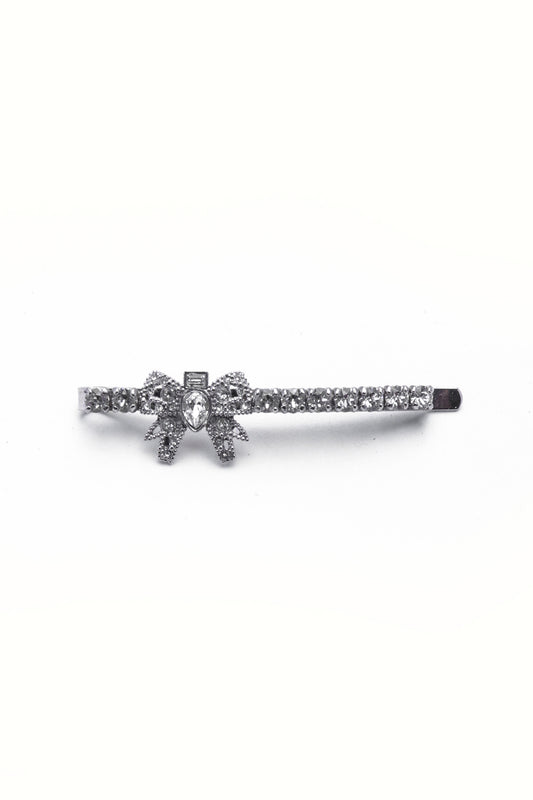 Miu Miu Silver Crystal Micro Bow Hair Clip - Xia Office