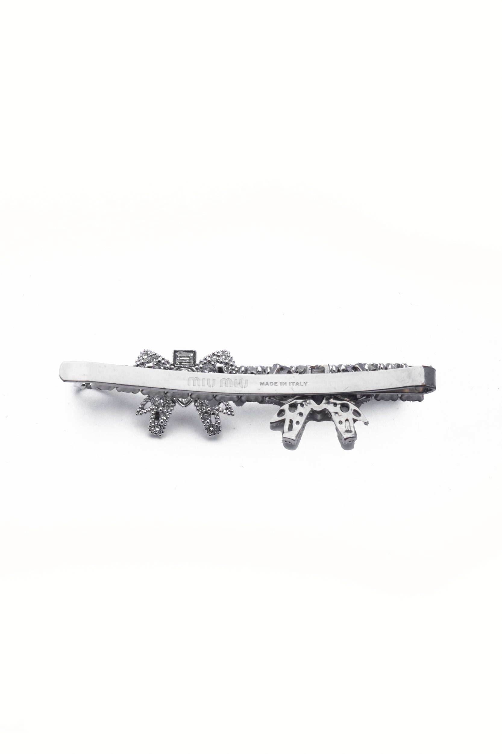 Miu Miu Silver Crystal Micro Bow Hair Clip - Xia Office