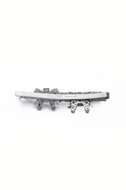 Miu Miu Silver Crystal Micro Bow Hair Clip - Xia Office