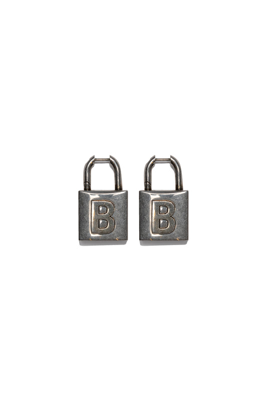 Balenciaga Antiqued Silver-tone Brass Small Lock Earrings - Xia Office