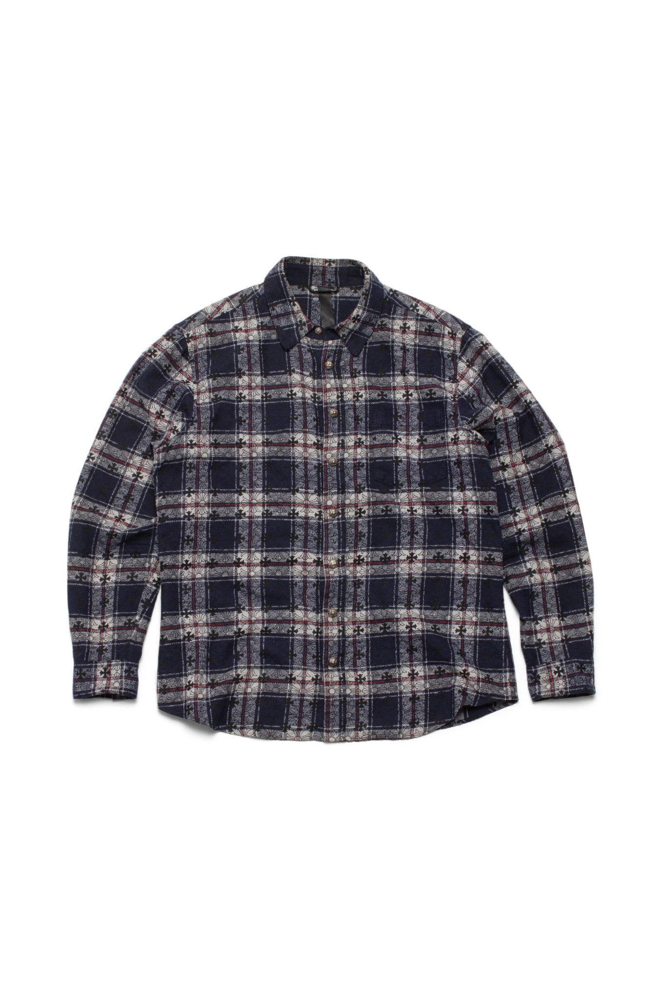 Chrome Hearts Blue Plaid Cross Flannel Button-up Shirt