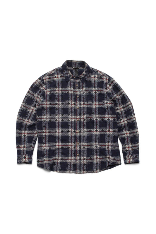 Chrome Hearts Blue Plaid Cross Flannel Button-up Shirt
