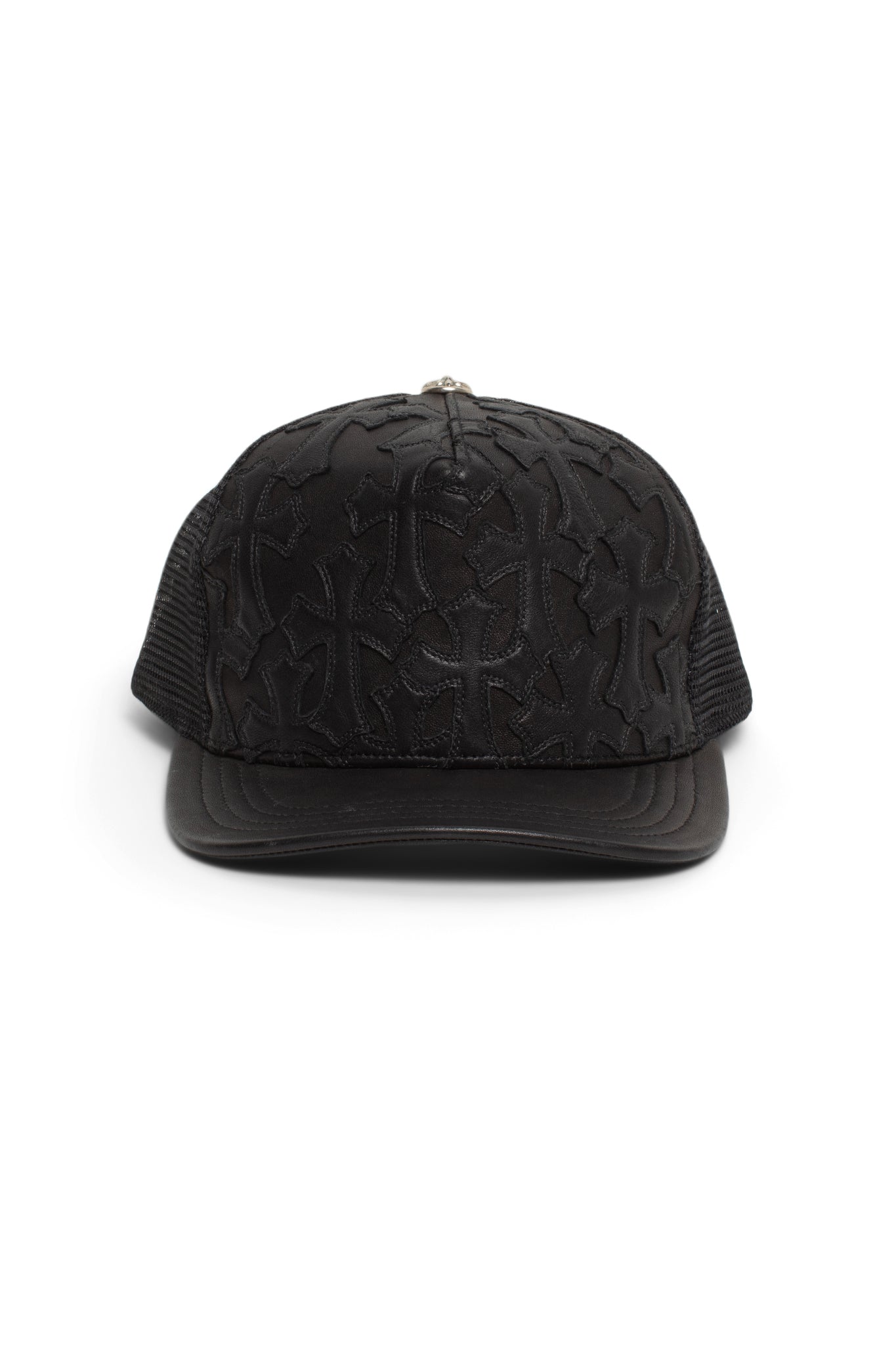 Chrome Hearts Cemetary Cross Leather Stitched Trucker Hat