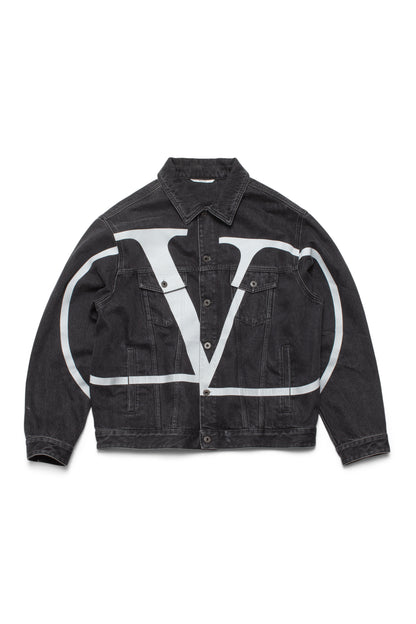 Valentino  Oversized Logo-Print Denim Jacket Black