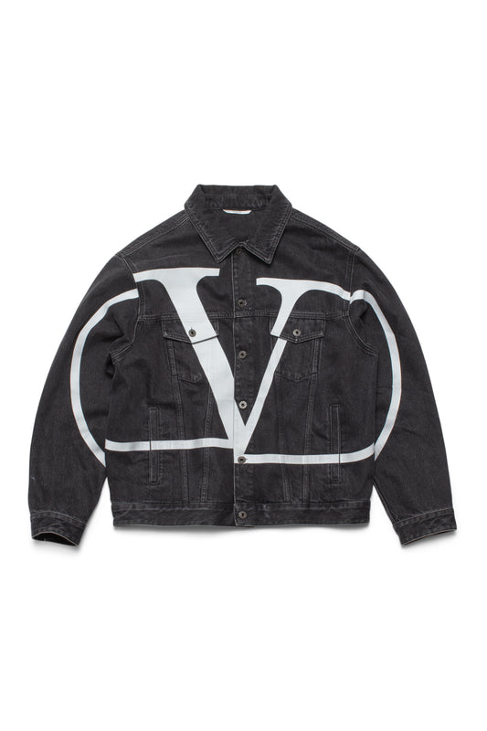 Valentino  Oversized Logo-Print Denim Jacket Black