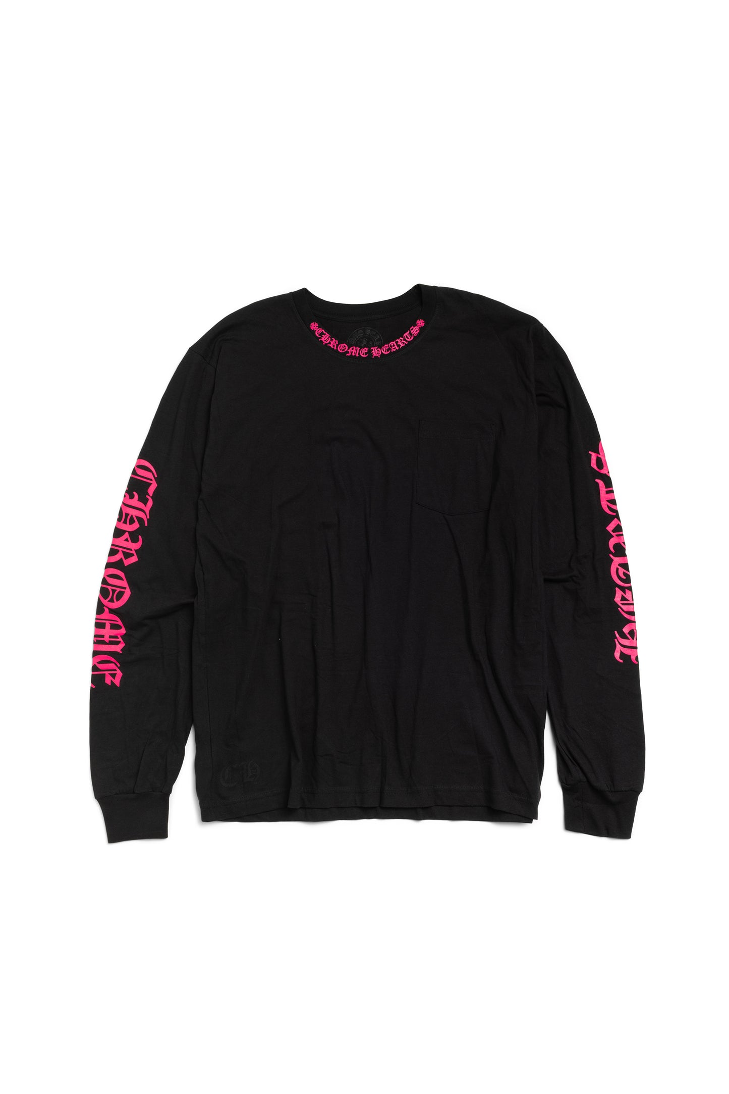 Chrome Hearts Pink Neck Logo Long Sleeve Pocket T-Shirt