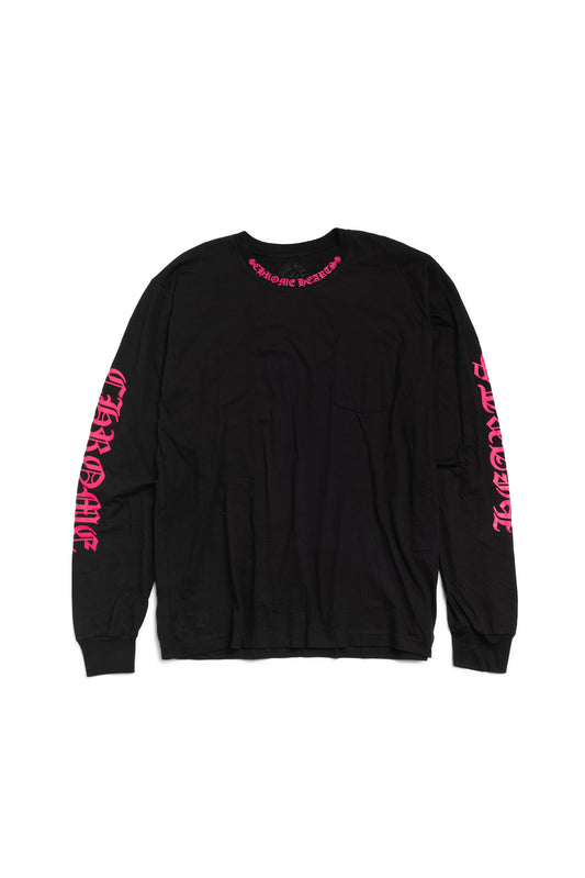 Chrome Hearts Pink Neck Logo Long Sleeve Pocket T-Shirt