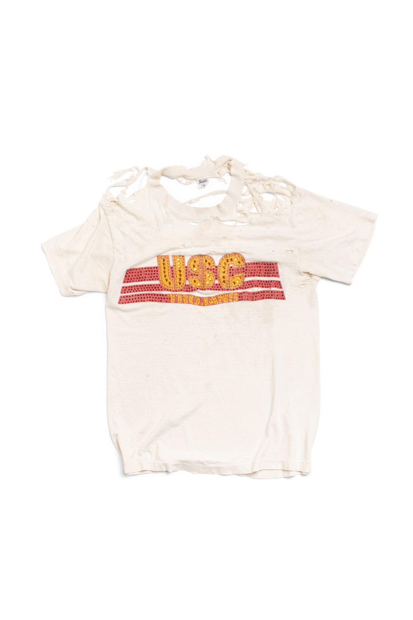 Vintage USC Trojans Distressed T-Shirt with Hand-embellished Rhinestones