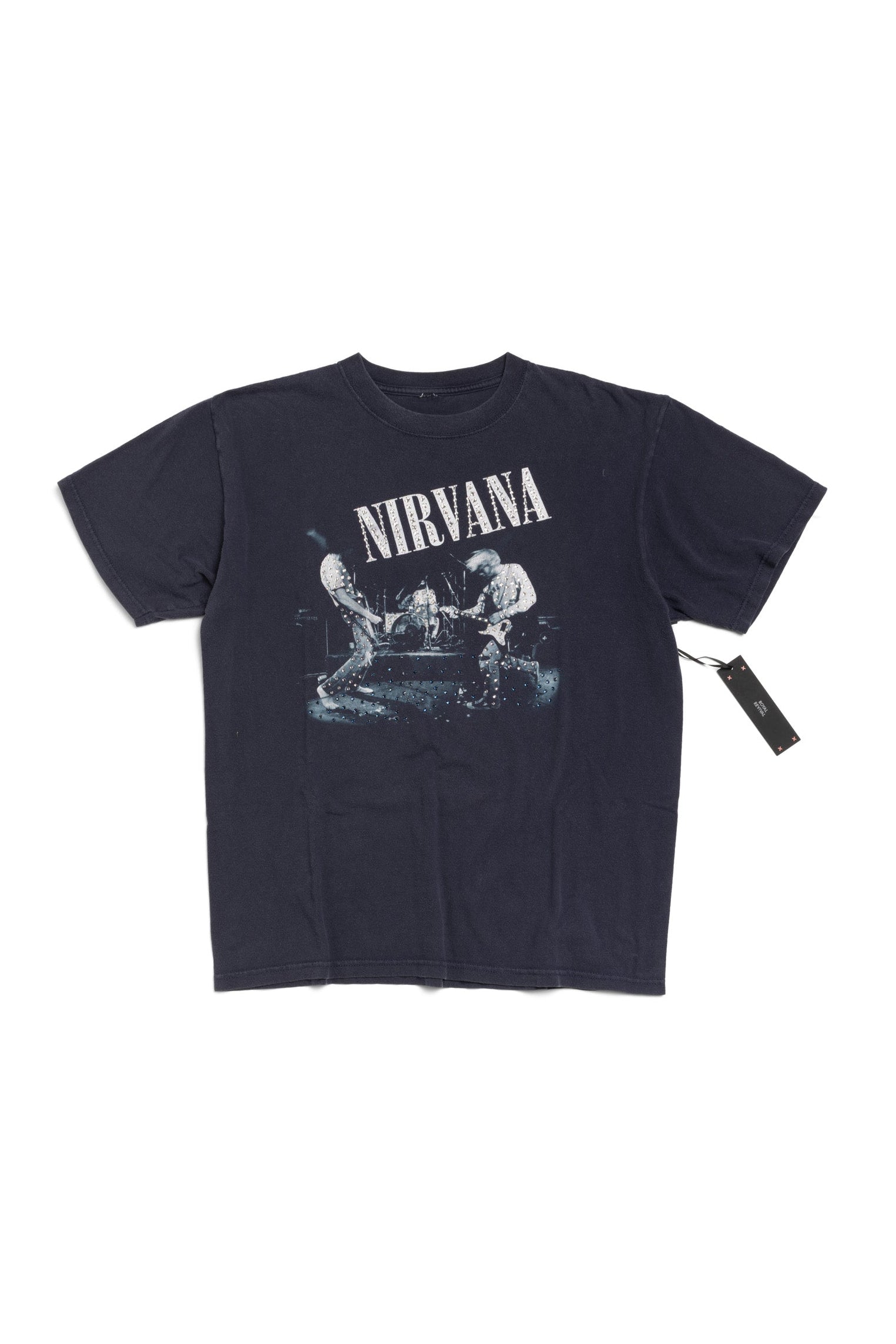 Vintage 2000s Nirvana Grunge Band T-Shirt Kurt Cobain with Hand-embellished Rhinestones