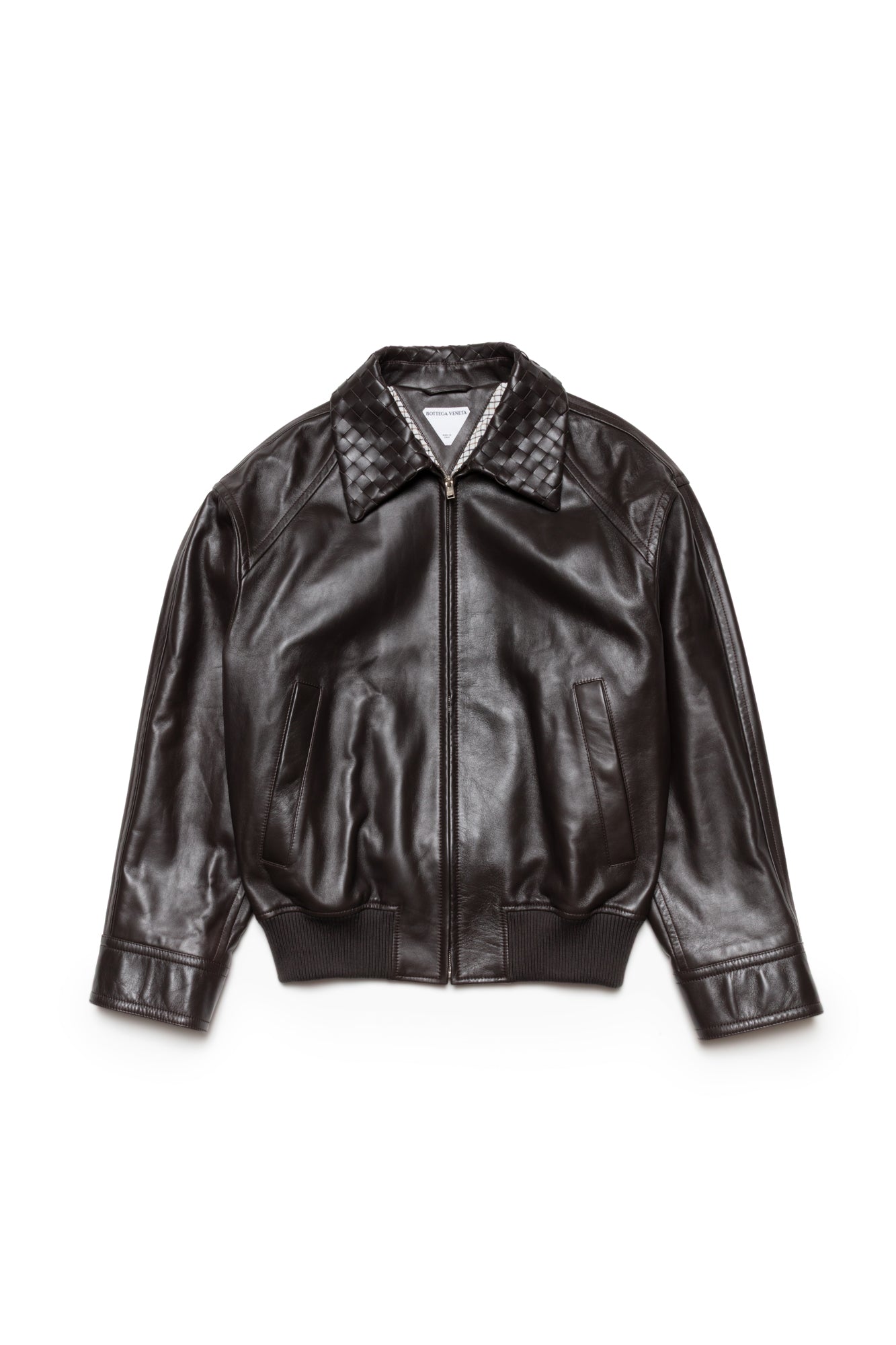 Bottega Veneta Intrecciato-Trimmed Leather Blouson Jacket