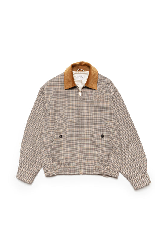 Miu Miu Checked Double Weave Blouson Jacket In Cocoa Brown