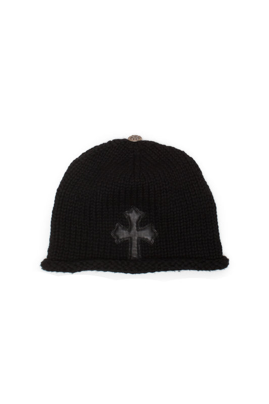 Chrome Hearts Cashmere Cross Leather Patch Black Beanie