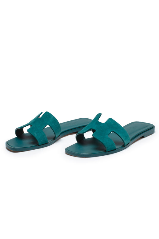 Hermès Oran Sandals Vert Oxford Suede Goatskin