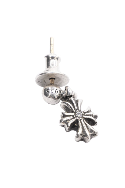 Chrome Hearts Tiny ECH Silver Drop Earring With Diamond