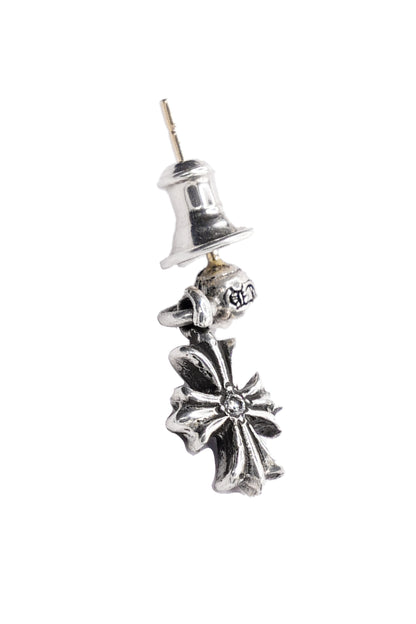 Chrome Hearts Tiny ECH Silver Drop Earring With Diamond