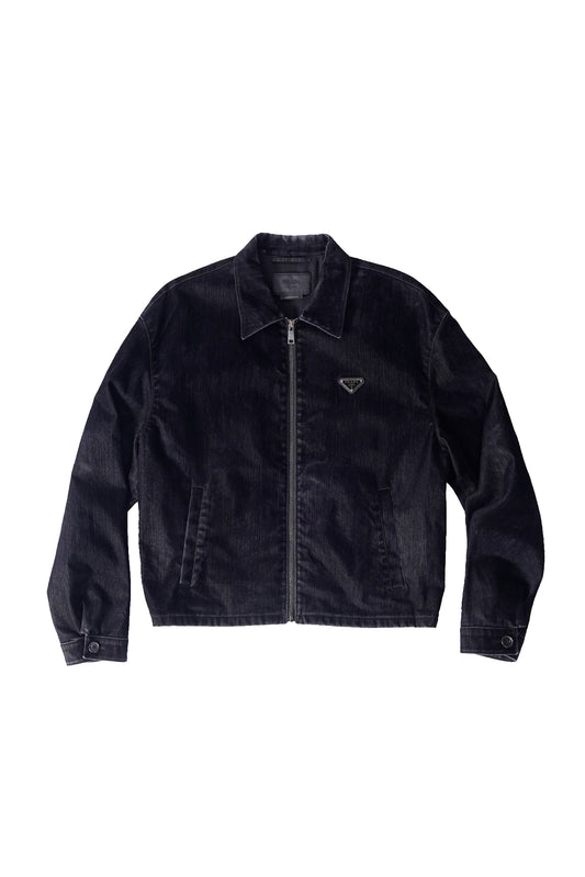 Prada Triangle Logo Black Velvet Workwear Jacket
