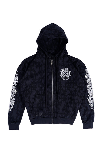 Chrome Hearts Plus Cross All Over Print Zip Up Hoodie