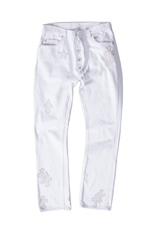 Chrome Hearts St.Barth Exclusive Star Cross Leather Patch Denim Jeans