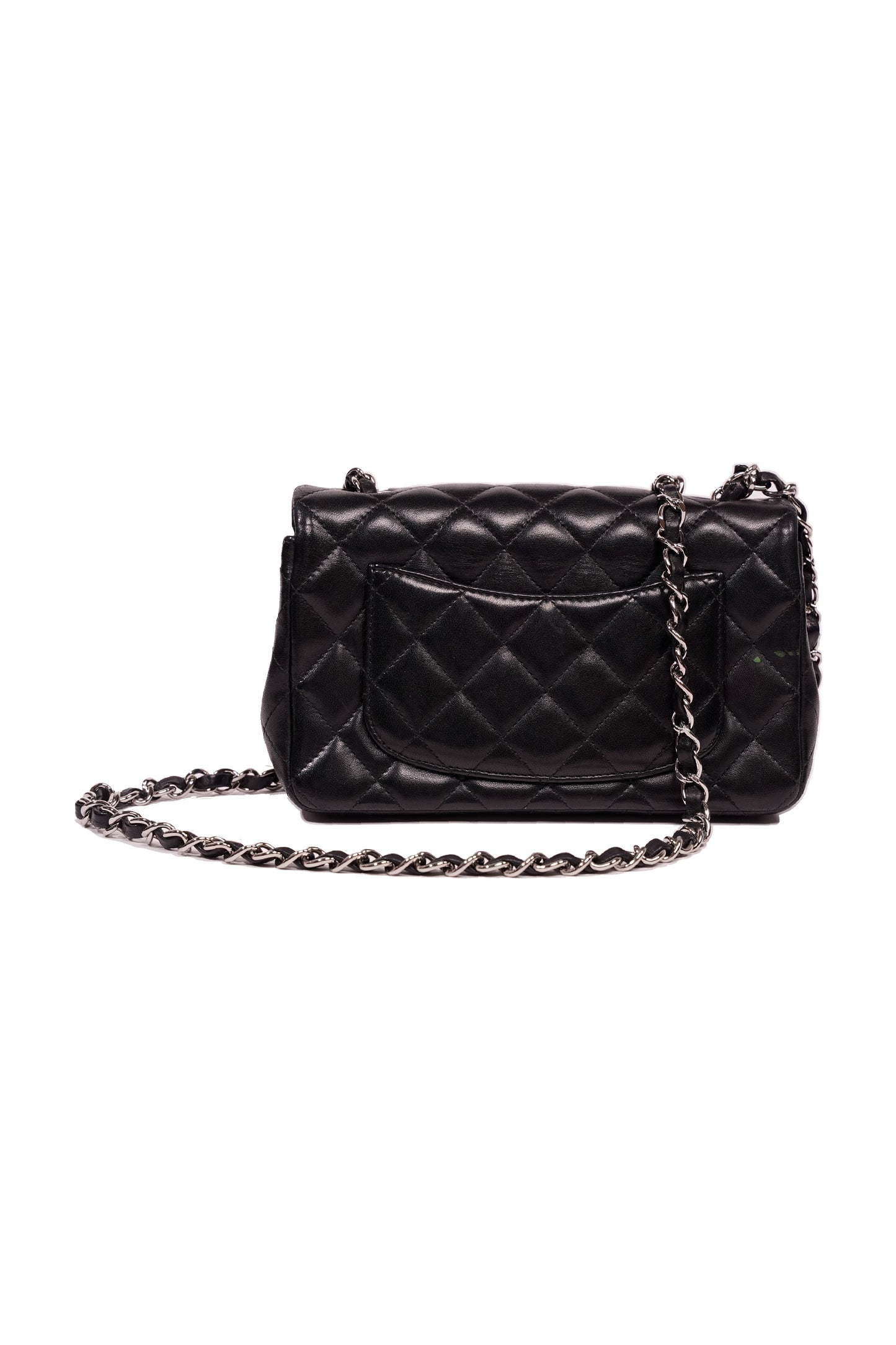 Chanel Lambskin Quilted Mini Rectangular Flap Bag Silver Hardware