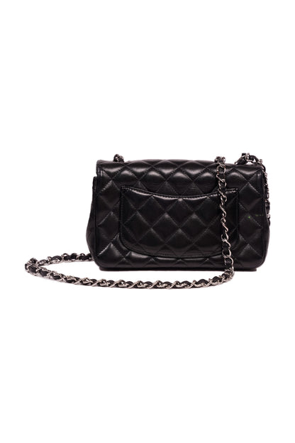 Chanel Lambskin Quilted Mini Rectangular Flap Bag Silver Hardware