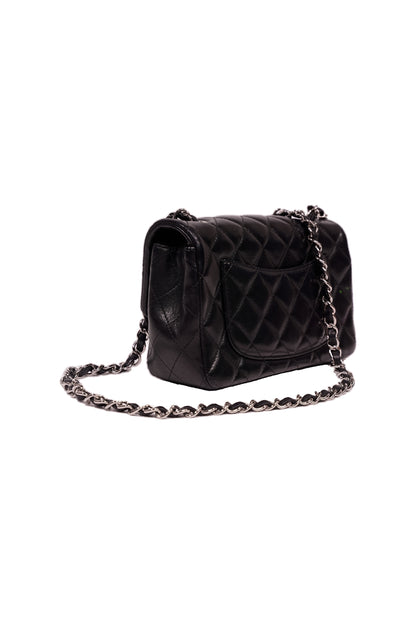 Chanel Lambskin Quilted Mini Rectangular Flap Bag Silver Hardware