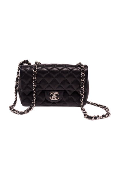 Chanel Lambskin Quilted Mini Rectangular Flap Bag Silver Hardware