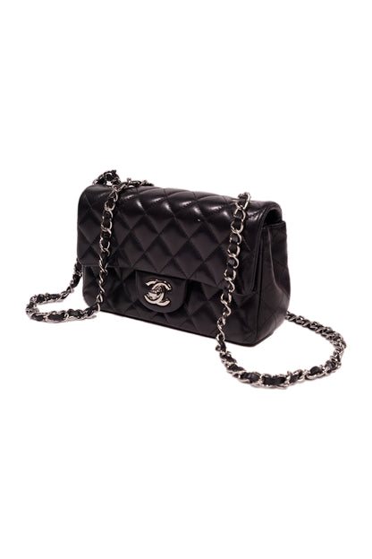 Chanel Lambskin Quilted Mini Rectangular Flap Bag Silver Hardware